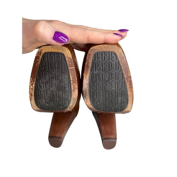 Frye Marta Brown Leather Heeled Ankle Booties With Double Buckle Design‎ 6M - Picture 7 of 9